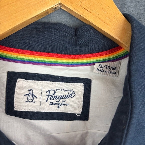 Original Penguin Navy Button Up with Rainbows Men’s Sz XL - Picture 3 of 10
